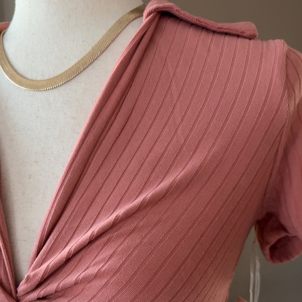 Marsala ribbed knit bodysuit collared - Picture 5 of 5